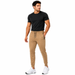 Tan colored athletic joggers wholesale – adjustable waist secure zipper pocket tapered sweatpants by Eco Jersey