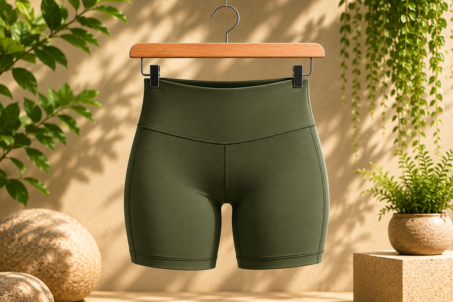 Custom biker-length leggings manufacturer showing women's mid-thigh high-waist biker shorts leggings for fitness brands, cycling studios, and activewear retailers