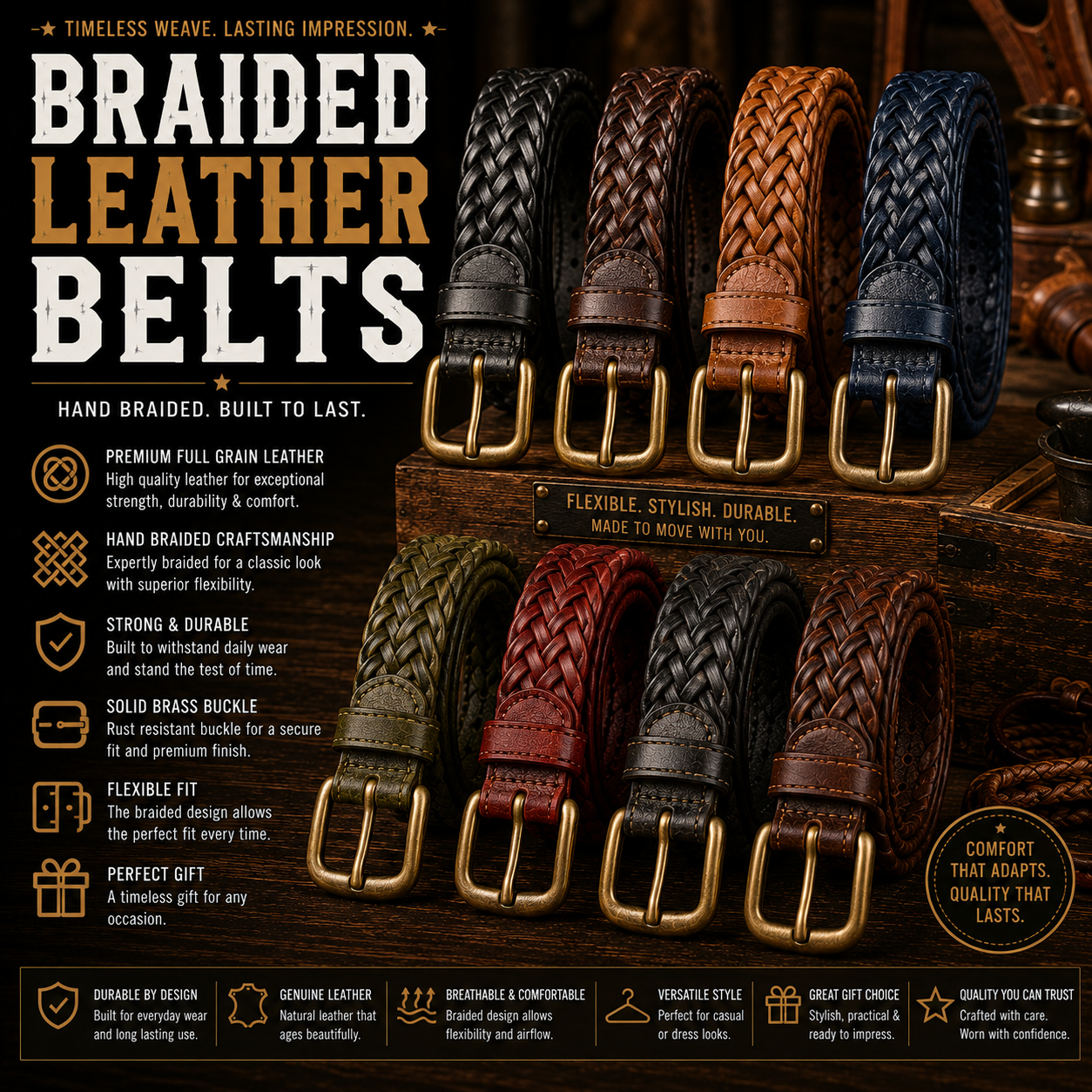 Braided Leather Belts Manufacturer – Custom braided leather belts wholesale by Eco Jersey