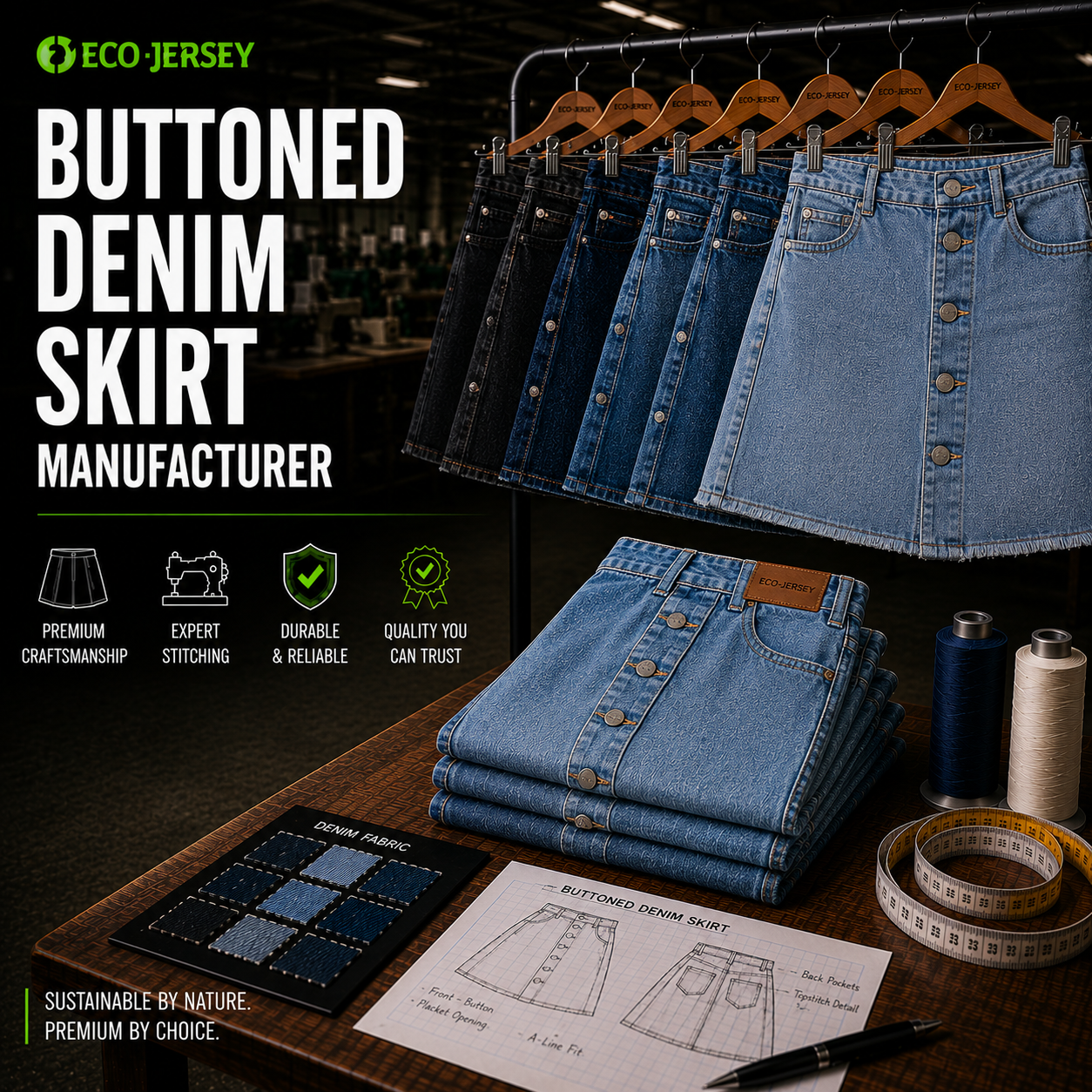 Buttoned Denim Skirt​