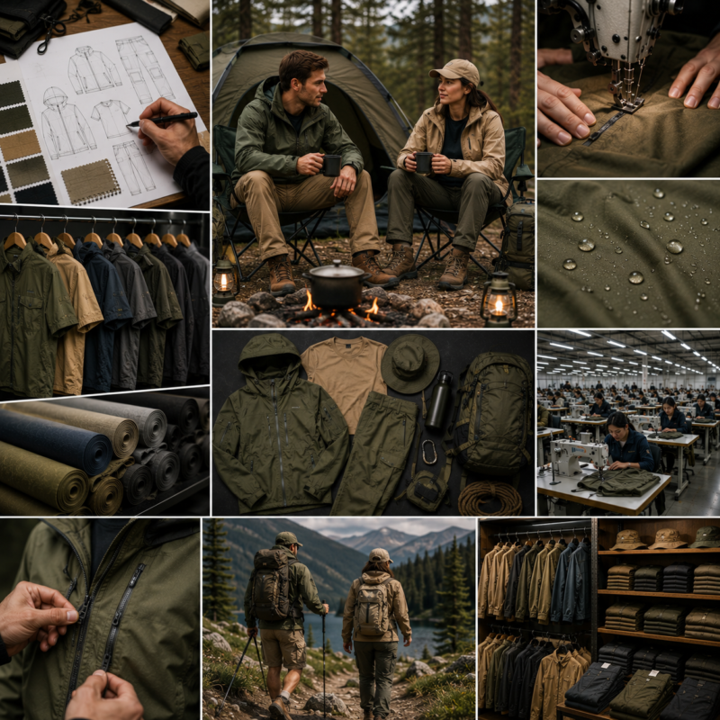 Custom camping apparel manufacturer product image for softshell jackets, showing outdoor camping clothing for wholesale B2B manufacturing