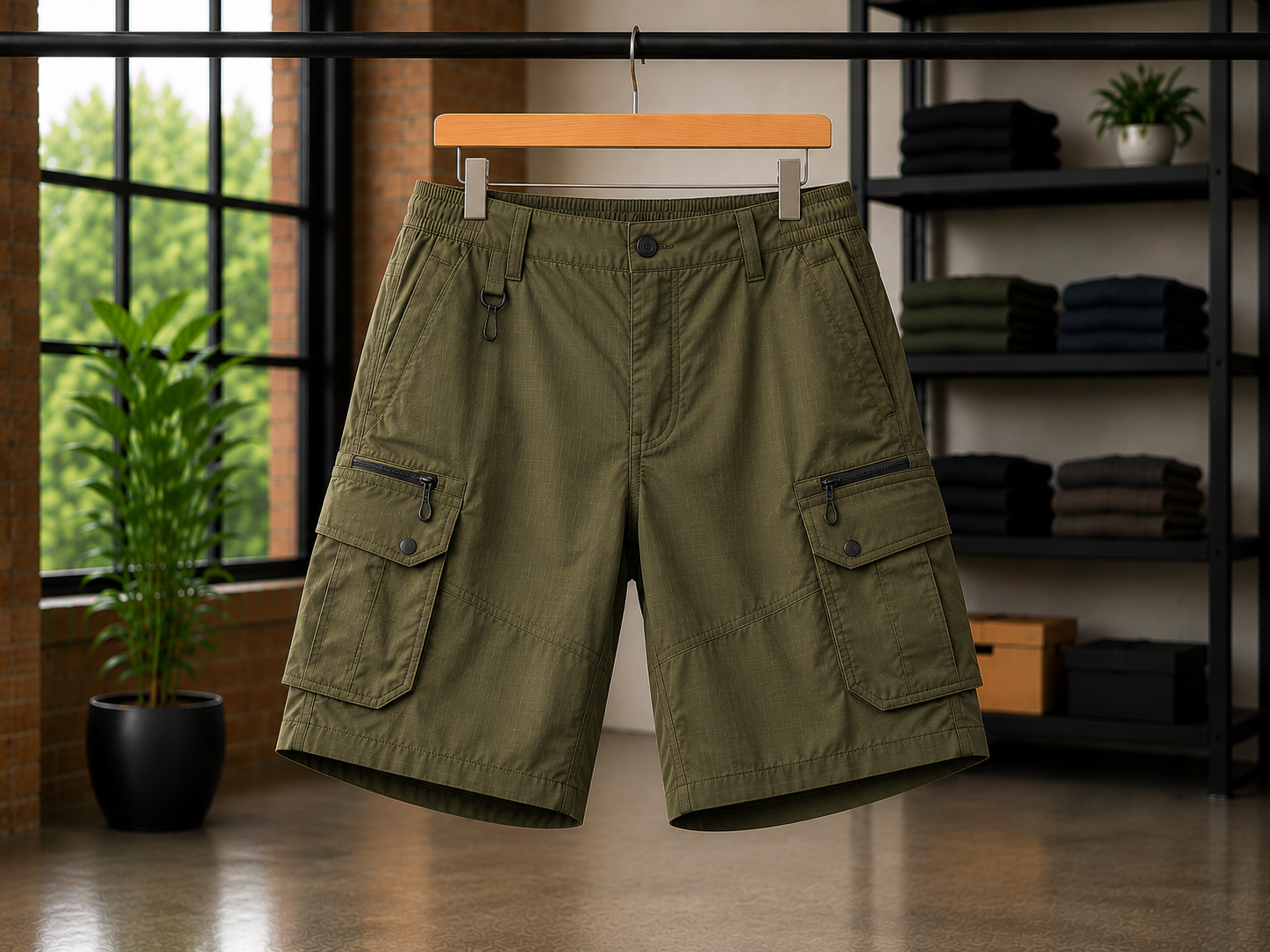 Cargo outdoor shorts with multiple utility pockets for hiking, camping, and outdoor adventure activities