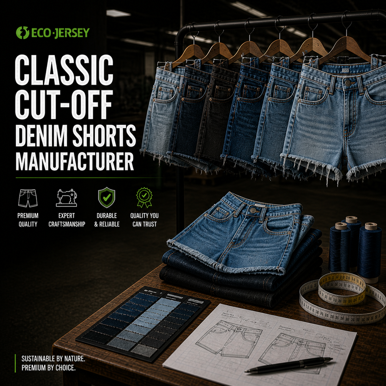 Classic Cut-Off Denim Shorts Manufacturer – Premium quality custom denim shorts by Eco Jersey