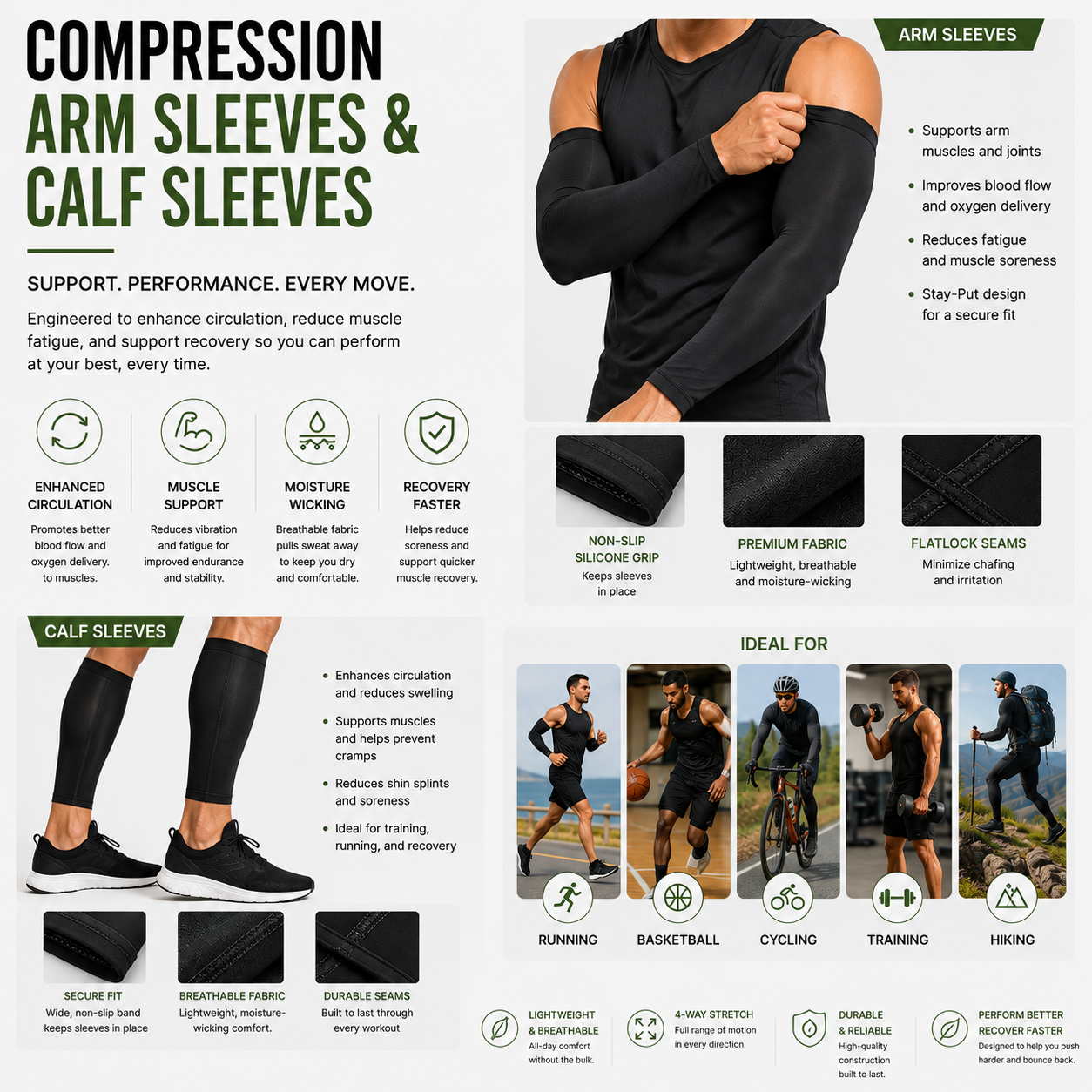 Custom compression arm sleeves and calf sleeves wholesale – B2B sports recovery compression sleeve manufacturer by Eco Jersey