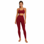 Dark red colored compression leggings with side pocket for women's sports, yoga, and activewear fitness activities