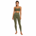 Olive colored compression leggings with side pocket for women's sports, yoga, and activewear fitness activities