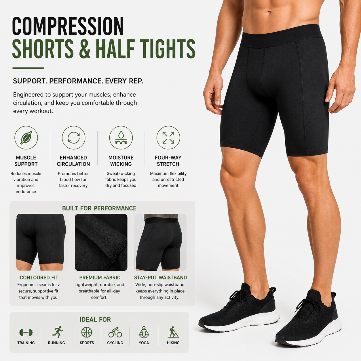 Custom compression shorts and half tights wholesale – B2B performance base layer shorts manufacturer by Eco Jersey