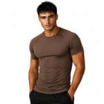 Brown colored compression T-shirts for sports and medical use with targeted muscle support and graduated compression technology