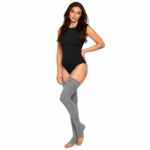Gray colored compression stockings for graduated pressure support, custom manufacturing for medical and sports use