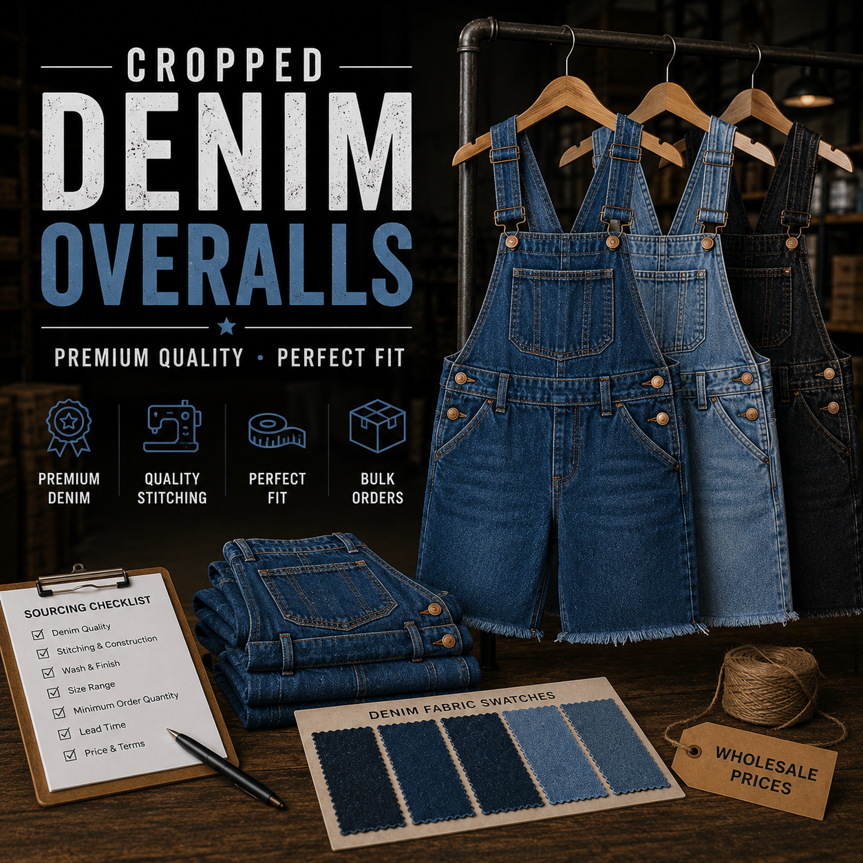 Cropped Denim Overalls Manufacturer – Custom cropped denim overalls wholesale by Eco Jersey