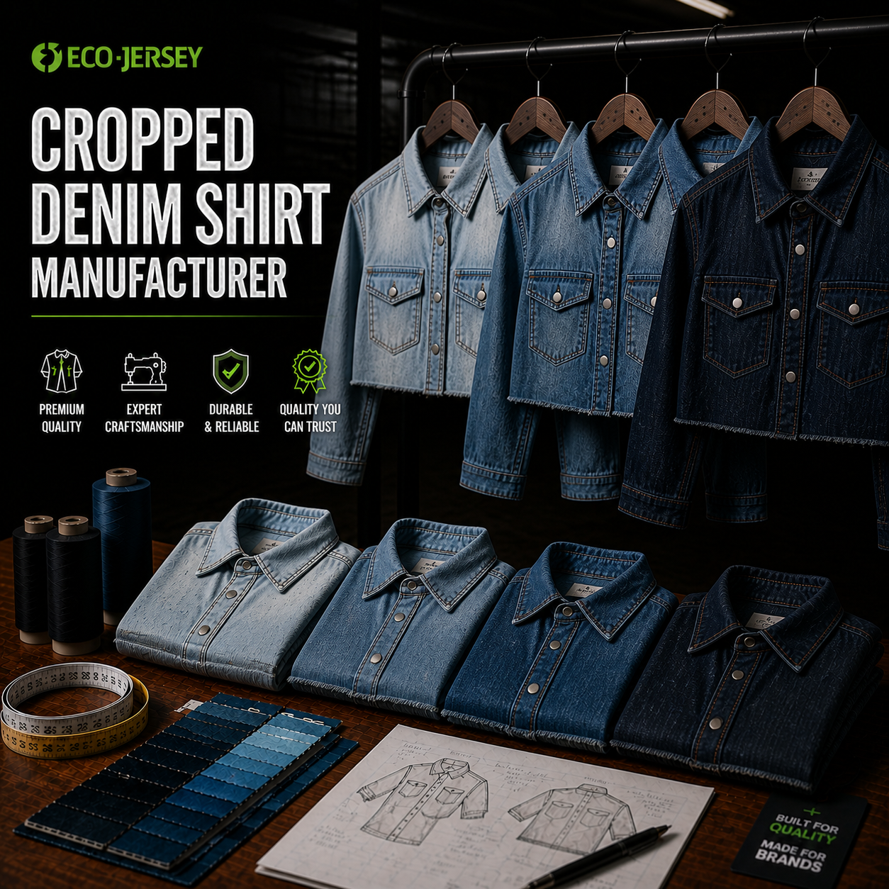 Cropped Denim Shirt Manufacturer – Custom cropped denim shirts wholesale by Eco Jersey