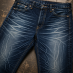 Dark denim on rustic backdrop