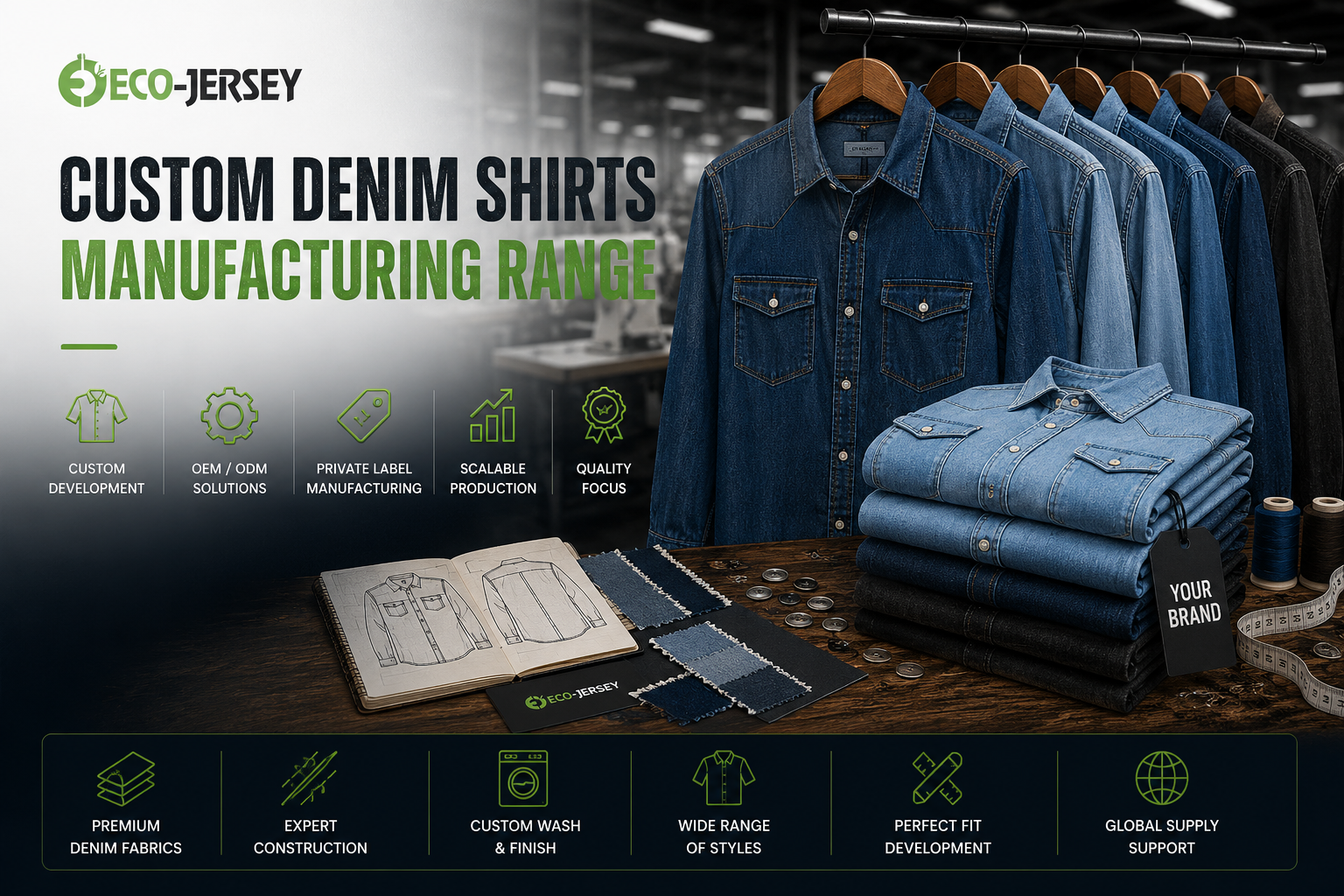 Denim Shirts Manufacturing Range – Custom denim shirt styles and wholesale manufacturing by Eco Jersey