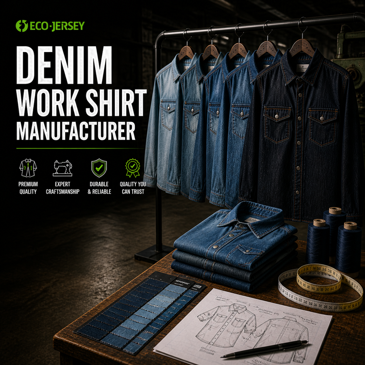 Denim Work Shirt Manufacturer – Custom denim work shirts wholesale by Eco Jersey