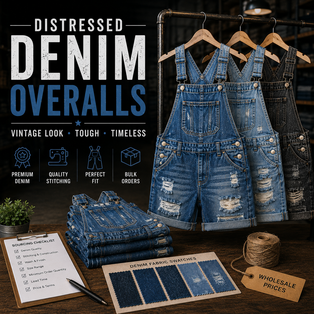 Distressed Denim Overalls Manufacturer – Custom distressed denim overalls wholesale by Eco Jersey