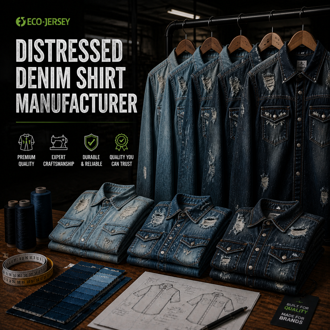 Distressed Denim Shirt Manufacturer – Custom distressed denim shirts wholesale by Eco Jersey