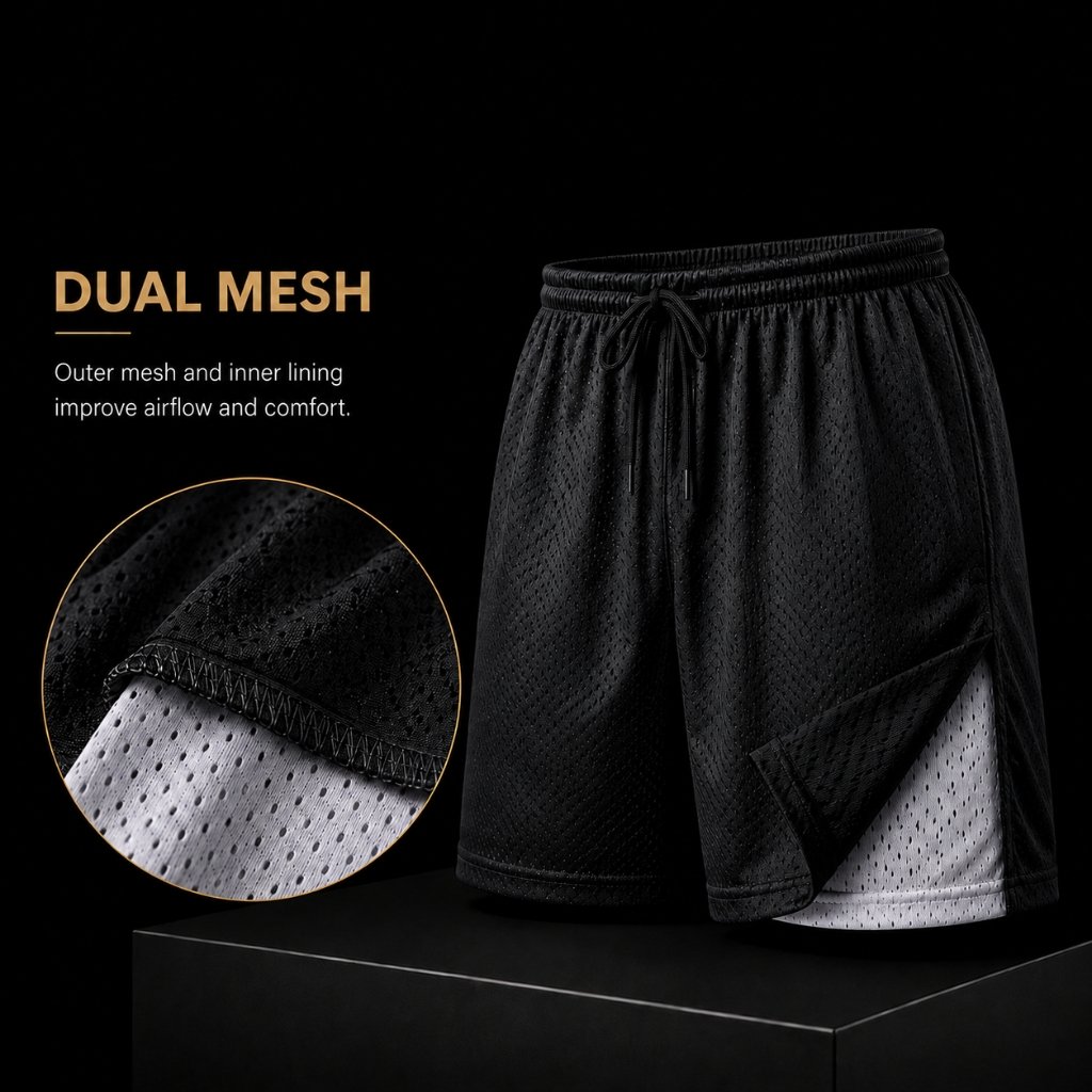 Mesh fabric texture of Dual Mesh Basketball Shorts