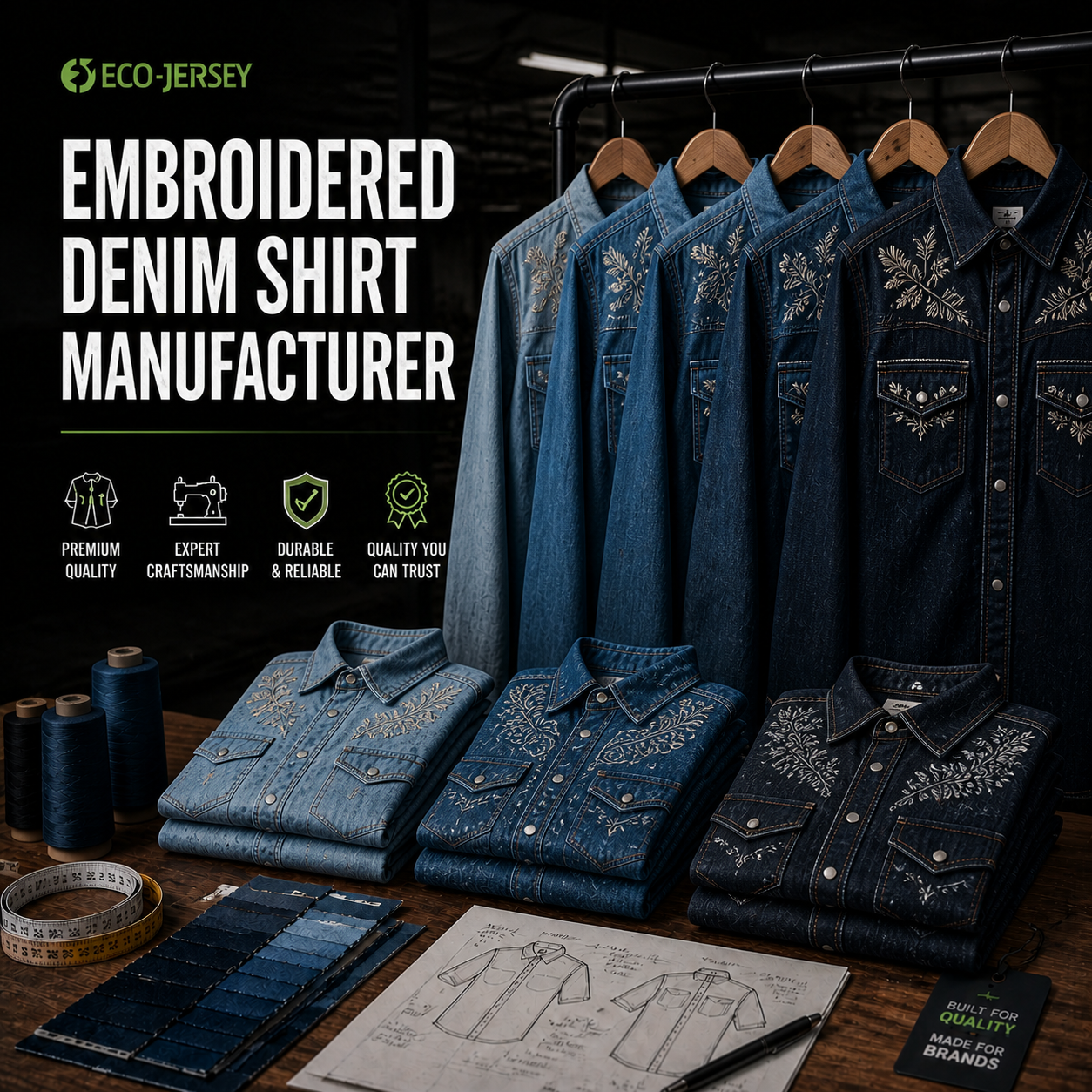 Embroidered Denim Shirt Manufacturer – Custom embroidered denim shirts wholesale by Eco Jersey
