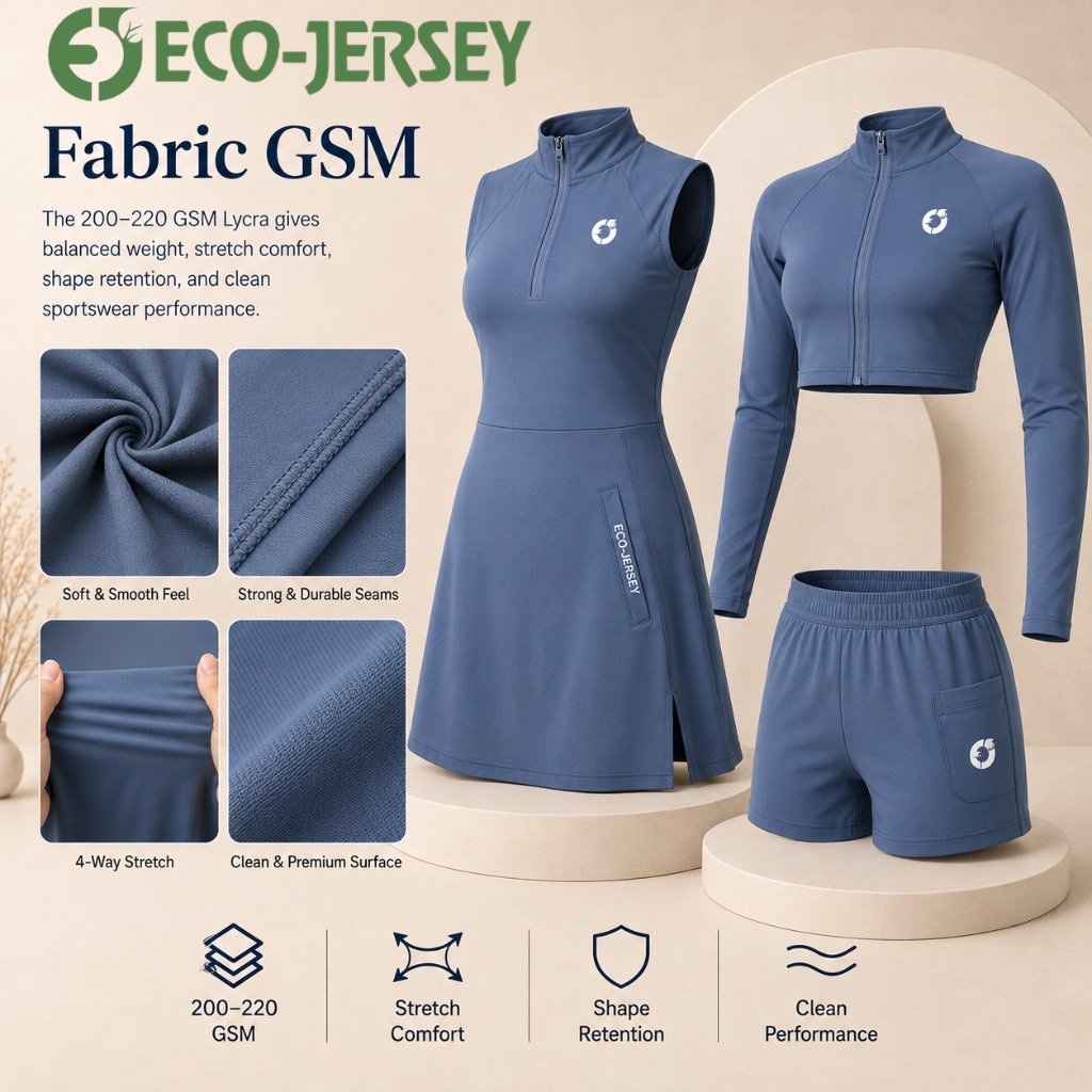 Fabric GSM weight detail for Women’s 3-Piece Sports Pivot Dress Set