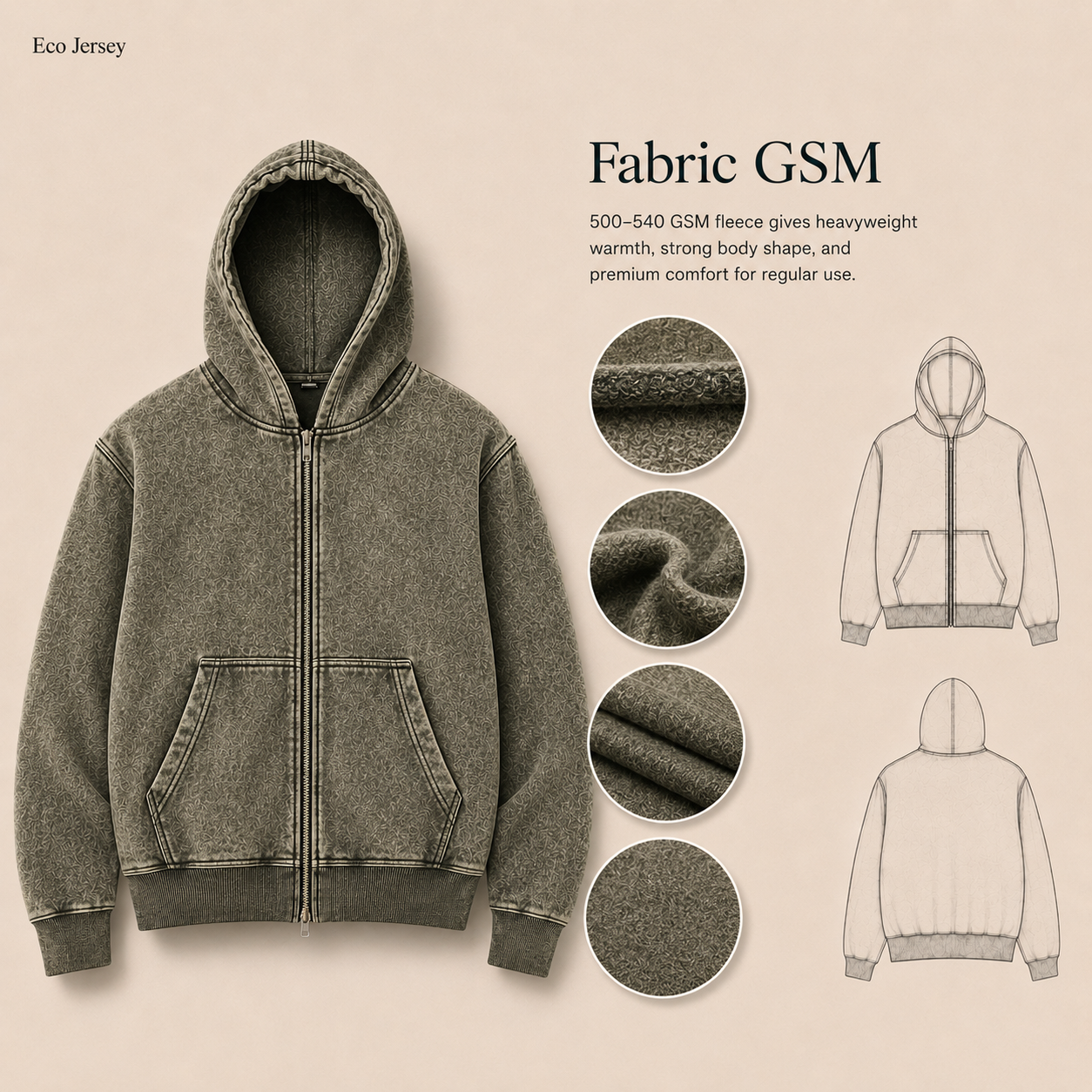 Fabric GSM measurement - Heavyweight Acid Wash Hoodie material weight