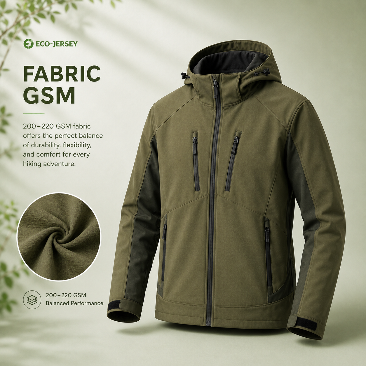 Fabric GSM weight detail for Hiking Jacket