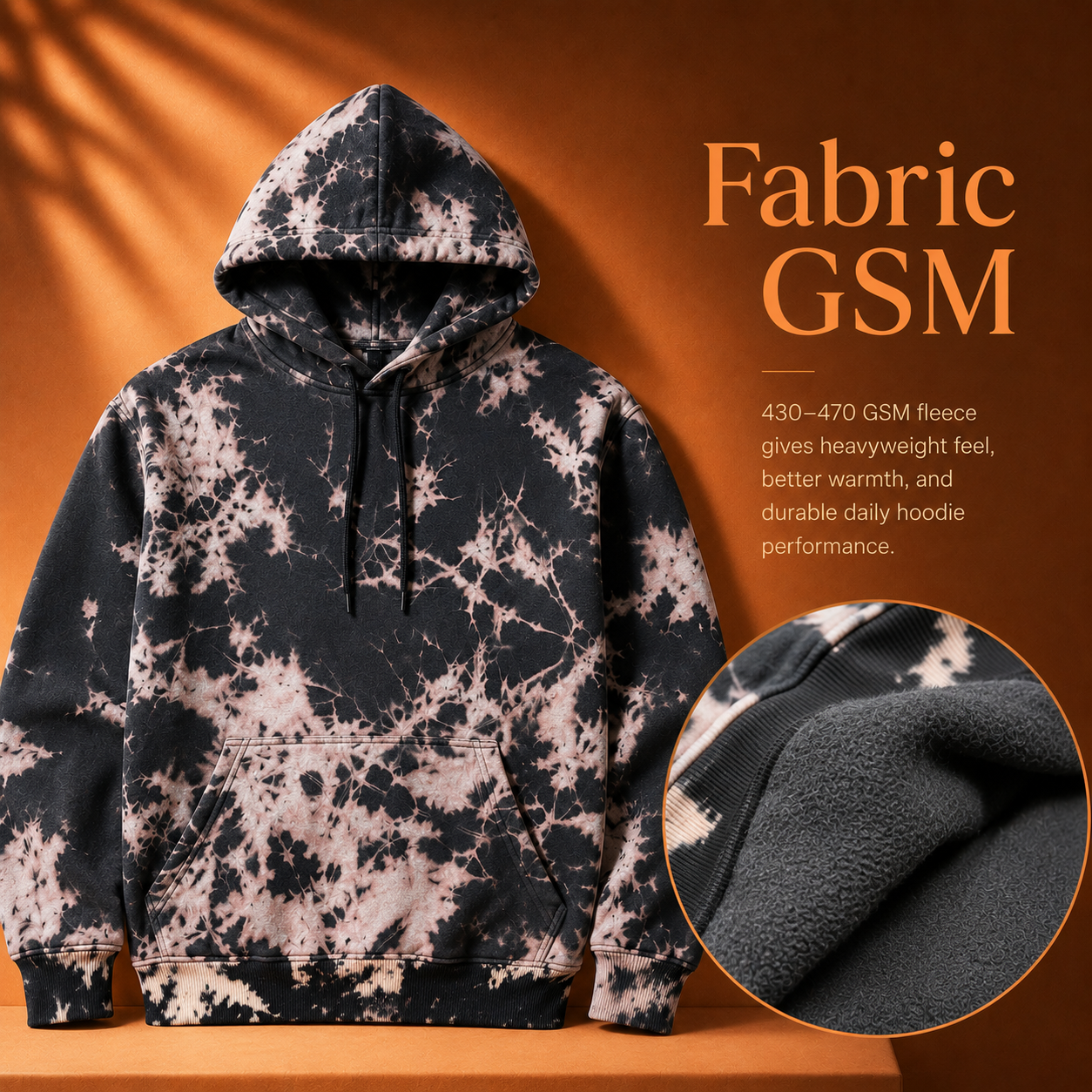 Fabric GSM measurement - Tie Dye Acid Wash Hoodie material weight