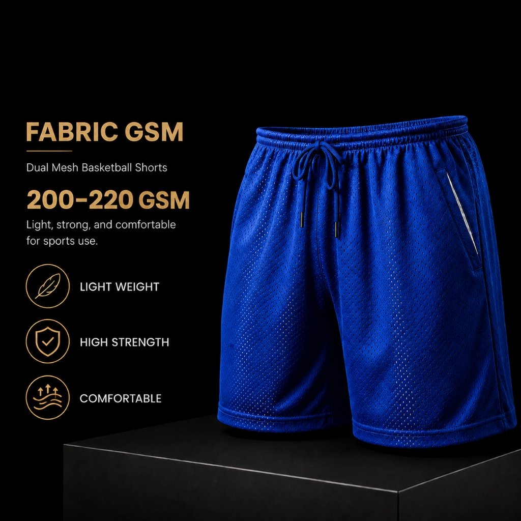 Fabric GSM weight detail for Dual Mesh Basketball Shorts