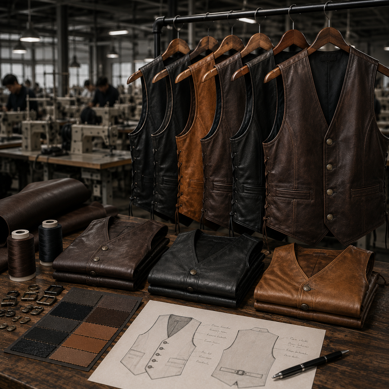 Custom fashion leather vest with trendy styling and premium finish, manufactured by Eco Jersey Limited