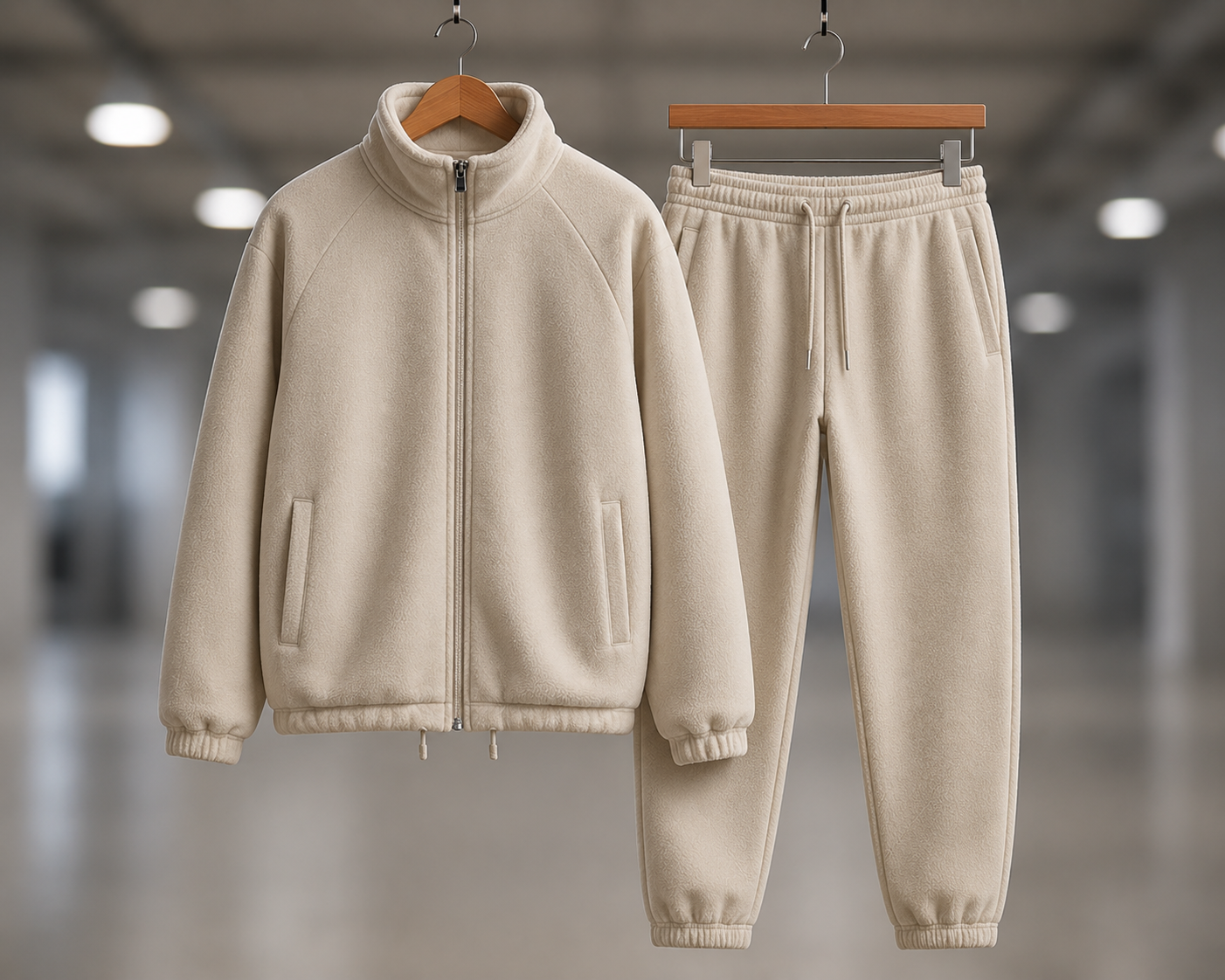 Custom fleece tracksuits manufacturer showing a matching fleece hoodie and jogger pants set for sports teams, fitness brands, and casual apparel retailers