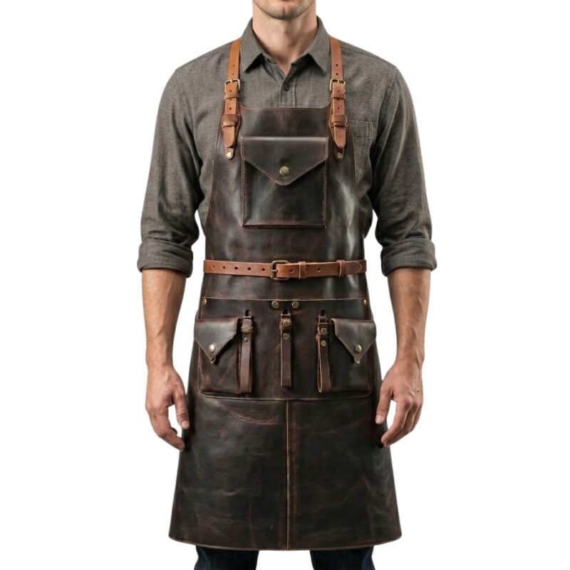 Full Grain Leather Aprons wearing