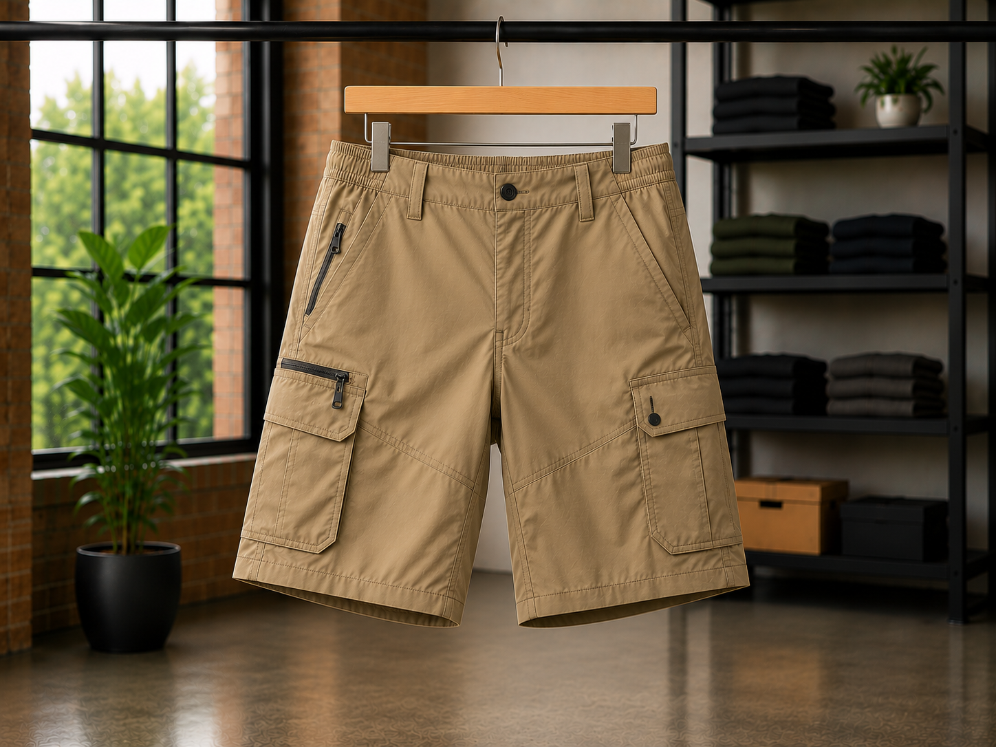 Hiking shorts with stretch fabric and zippered pockets for trail hiking, outdoor adventures, and active use