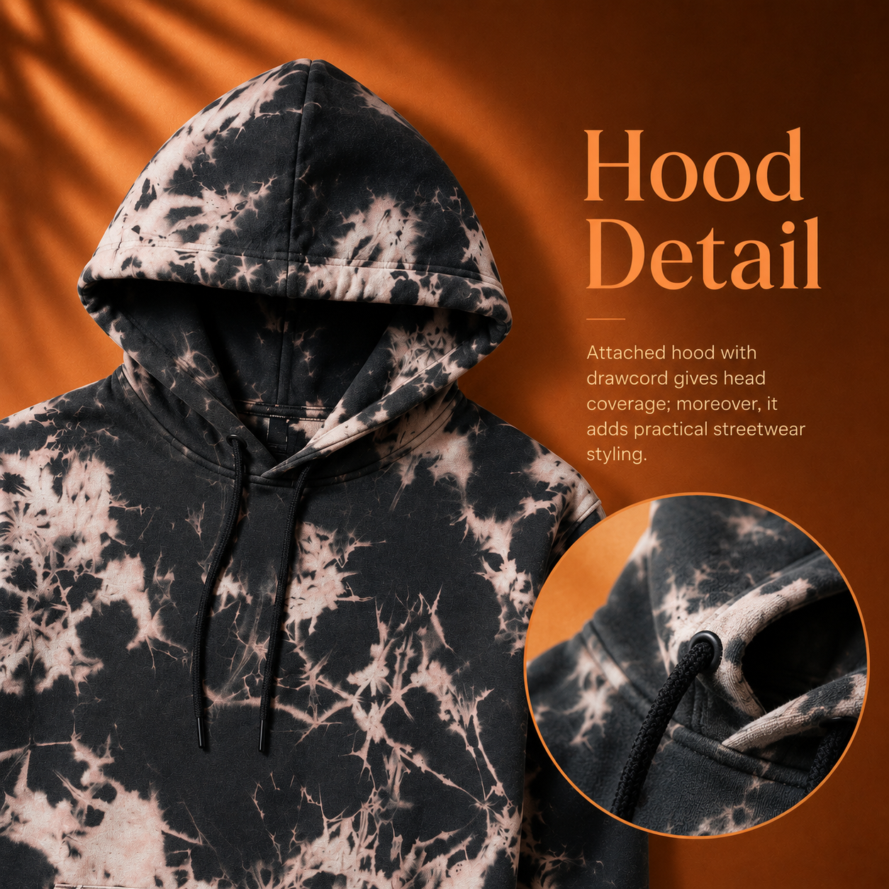 Hood detail close-up showing drawstring and construction