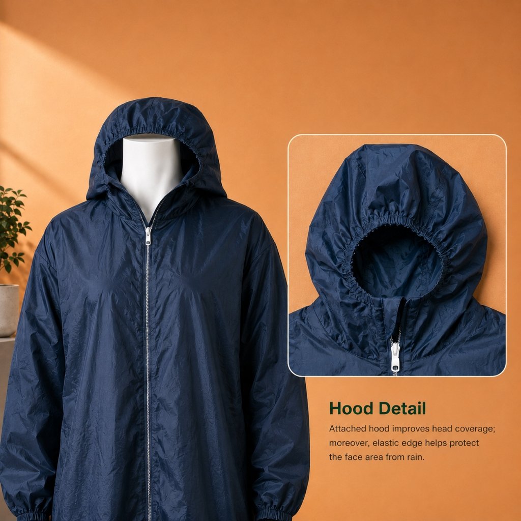 Hood detail on Long Rain Coat