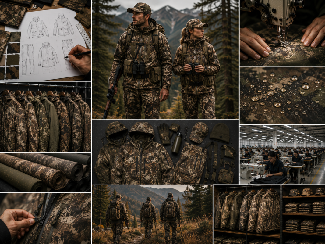 Hunting apparel manufacturer banner image for softshell jackets page, wholesale B2B production of hunting softshell jackets and outdoor gear
