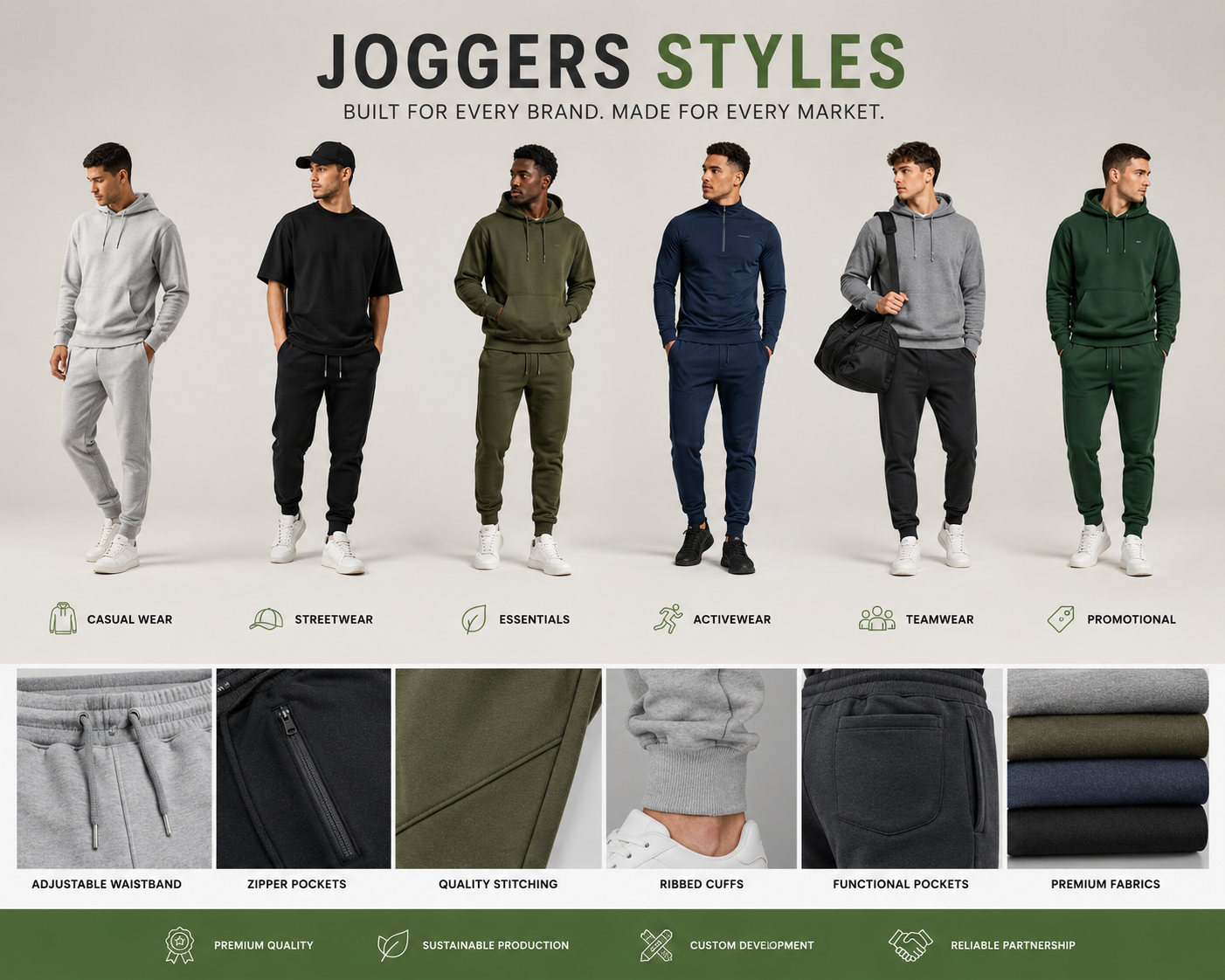 Jogger Styles Overview – Various custom jogger styles for wholesale manufacturing by Eco Jersey