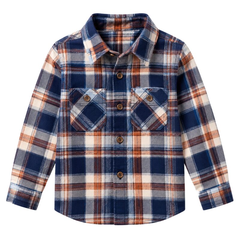 Custom kids plaid flannel shirt in cozy brushed cotton fabric, durable versatile children's flannel shirt for wholesale and private label clothing brands