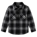 Custom kids black plaid flannel shirt in brushed cotton fabric, children's black color flannel shirt for wholesale private label orders