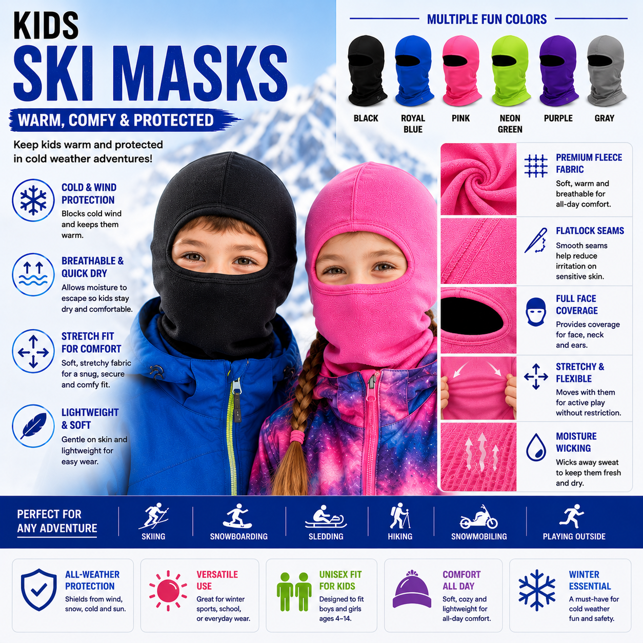 Custom kids ski mask manufacturer - wholesale B2B production of children's face masks for winter sports and cold weather