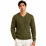Olive colored custom knitted sweater for men colour variant option on product page