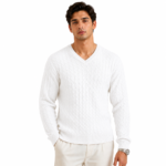 White colored custom knitted sweater for men colour variant option on product page
