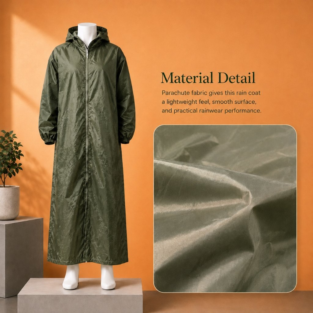 Fabric material detail for Long Rain Coat