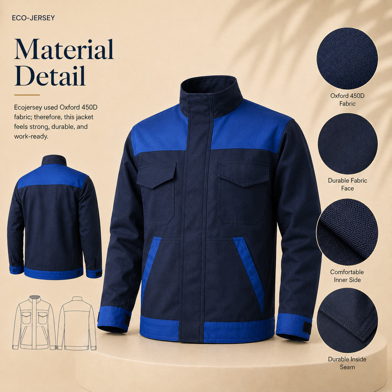 Fabric material detail for Durable Oxford Workwear Jacket