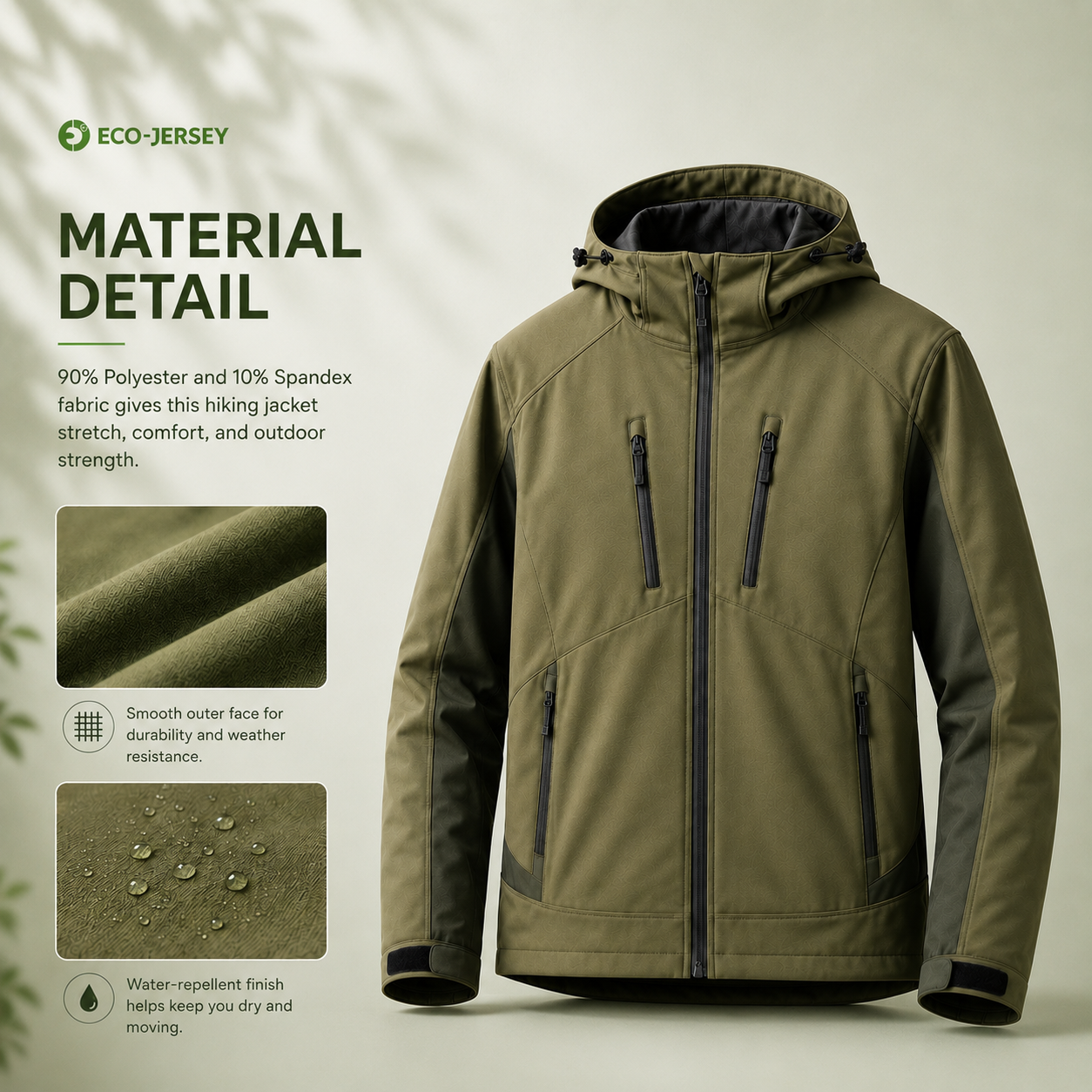 Fabric material detail for Hiking Jacket