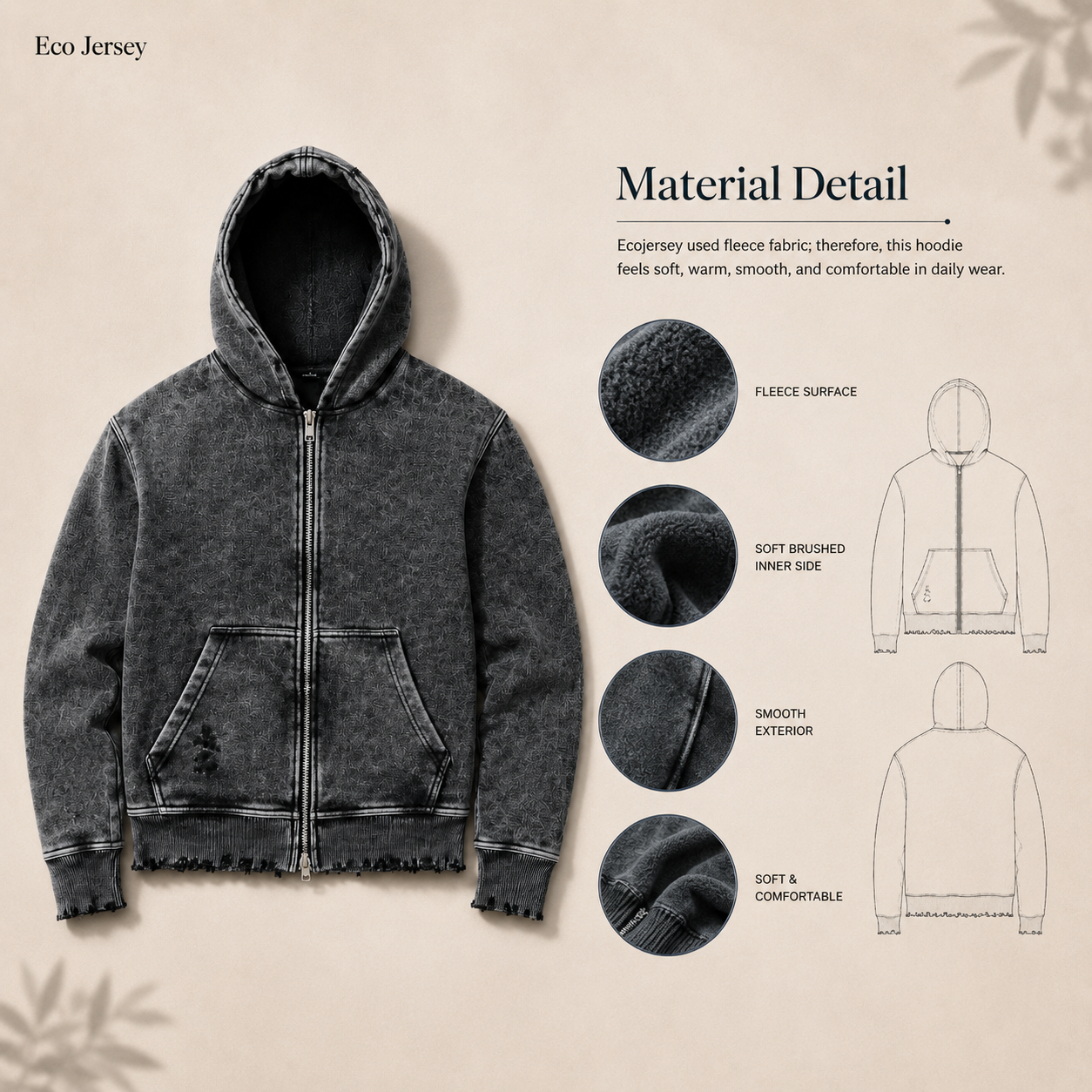Material detail - Premium Distressed Hoodie fabric texture close-up