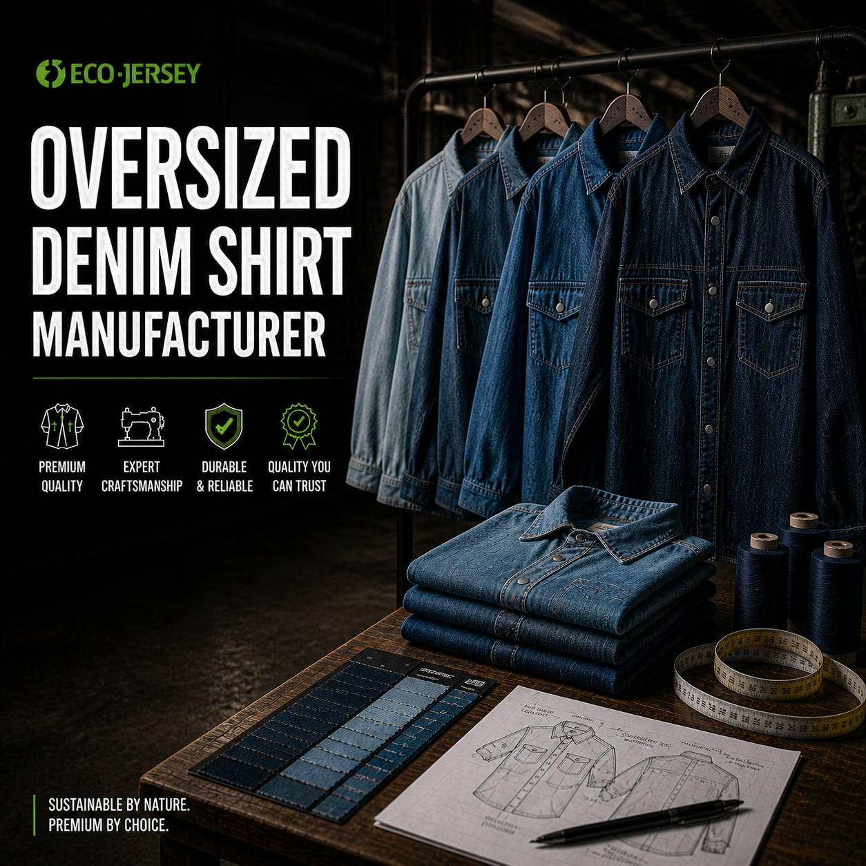 Oversized Denim Shirt Manufacturer – Custom oversized denim shirts wholesale by Eco Jersey
