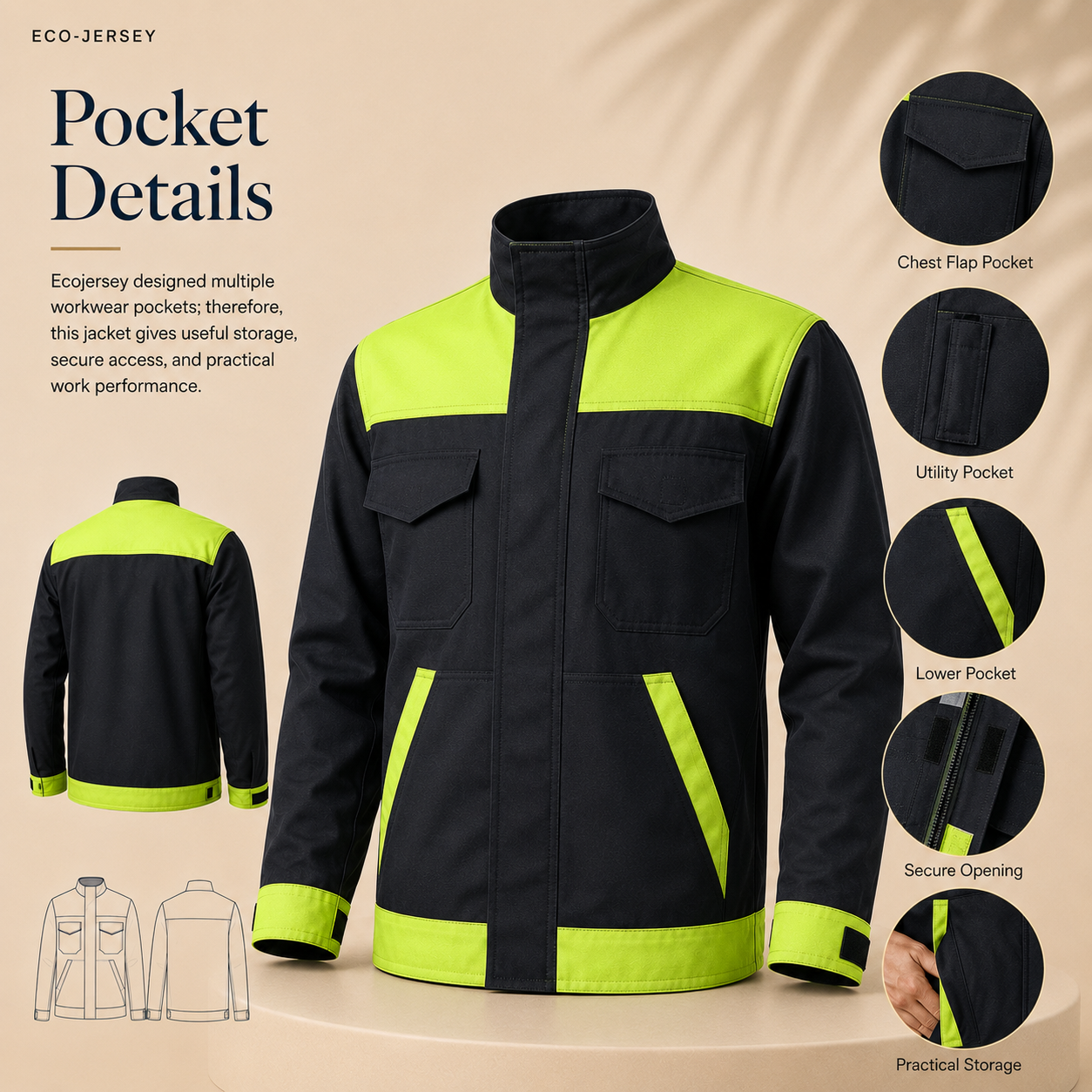 Pocket detail on Durable Oxford Workwear Jacket