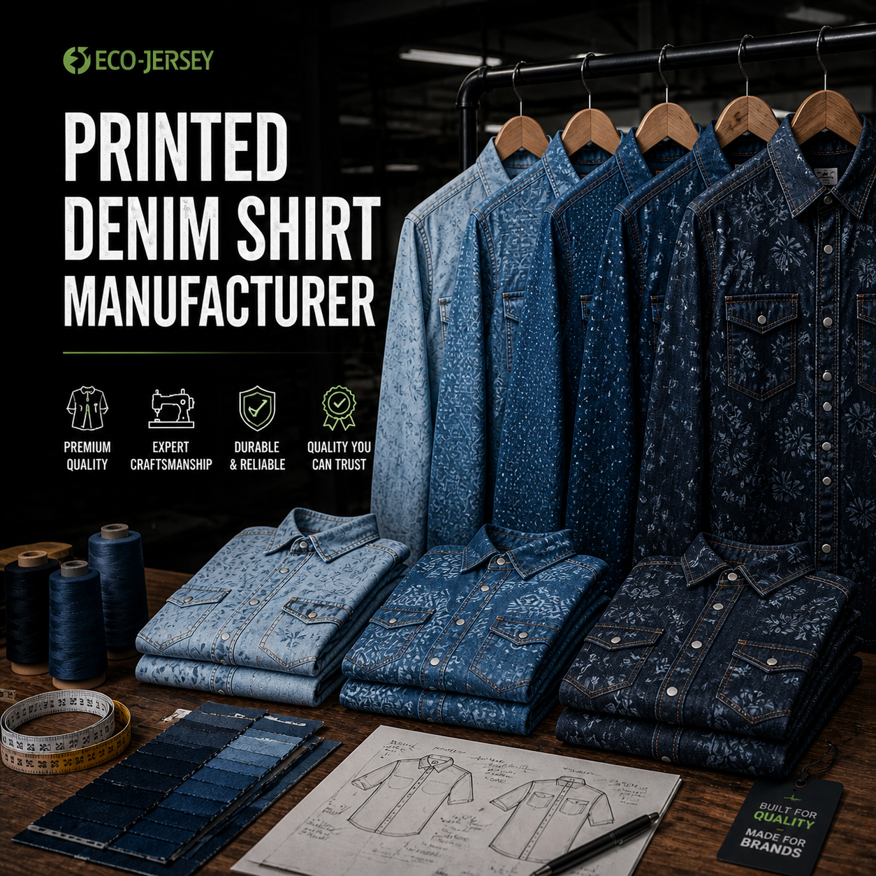 Printed Denim Shirt Manufacturer – Custom printed denim shirts wholesale by Eco Jersey