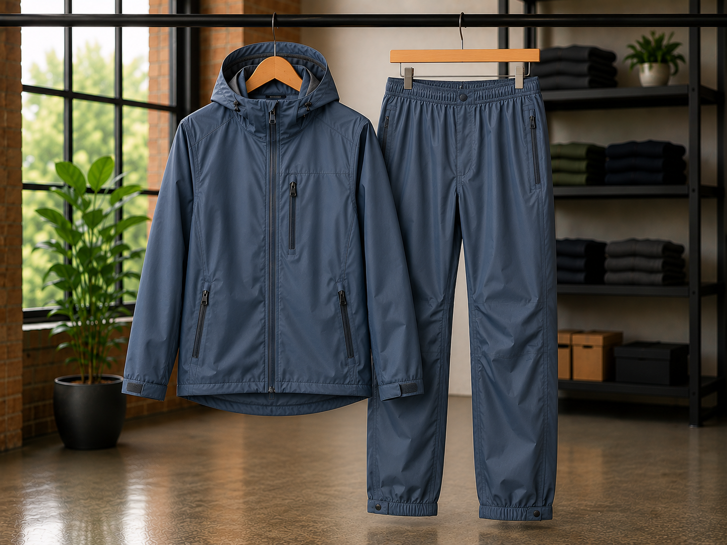 Rain suits and matched jacket-trouser sets for complete waterproof protection during outdoor and work activities