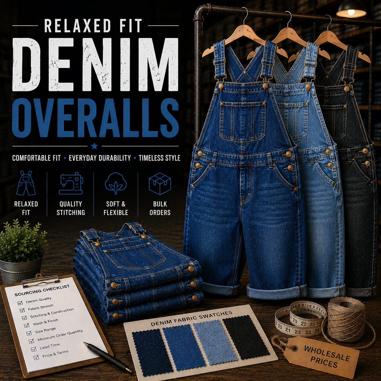 Relaxed Fit Denim Overalls Manufacturer – Custom relaxed fit denim overalls wholesale by Eco Jersey