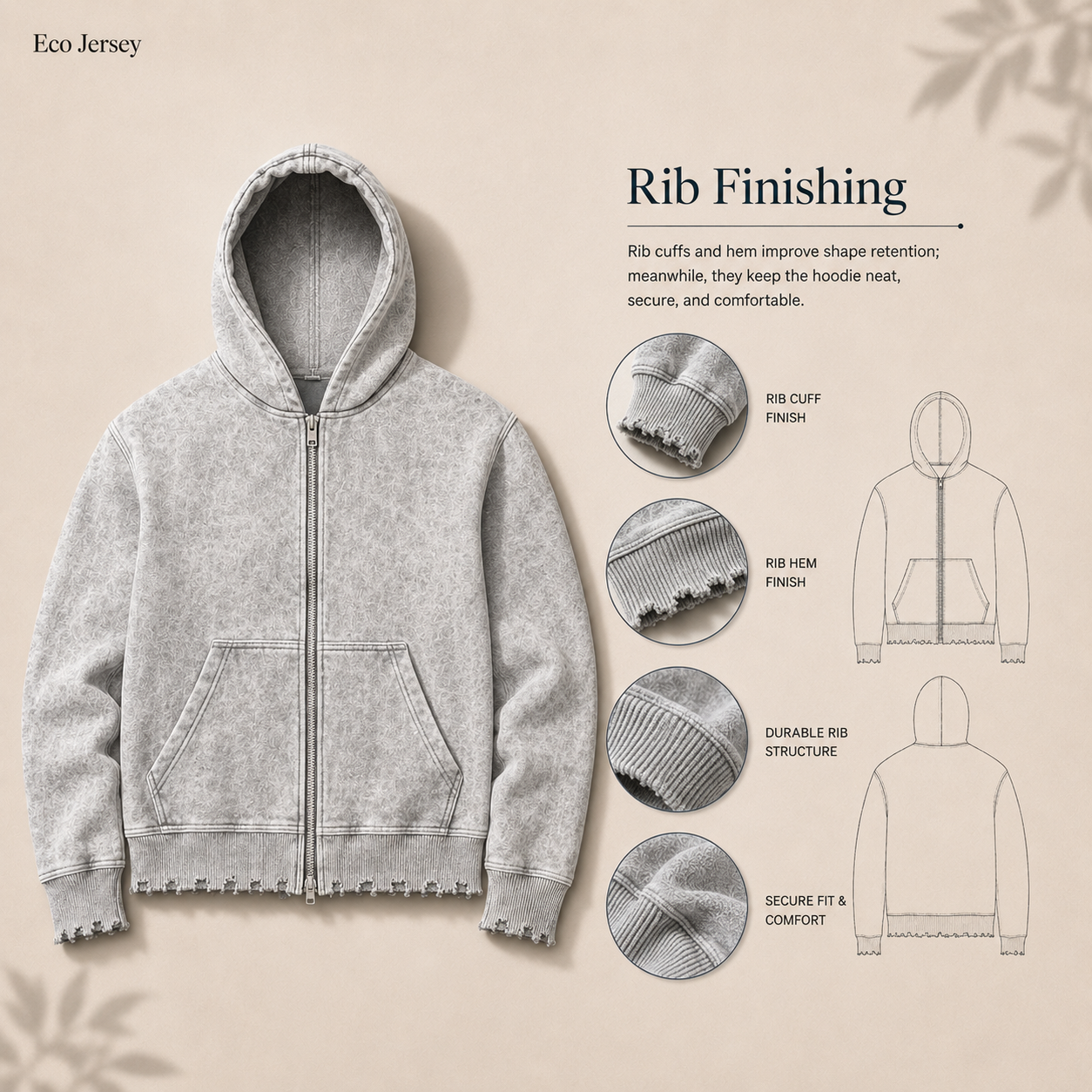 Rib finishing detail showing cuff and hem construction